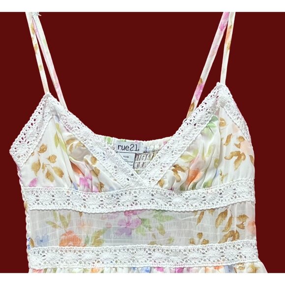 Rue 21 - Women's Summer Sleeveless High Low Hem Ruffle Floral Dress - White -XXS - Picture 13 of 16